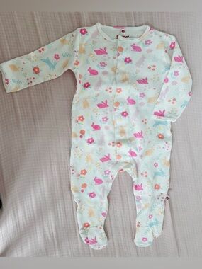 Magnetic Me Girls Pink & White Floral & Bunny Footed One-Piece Footie